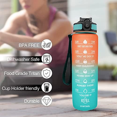 Imarcado 1 litre Motivational Sport Water Bottles with Straw Leakproof BPA Free Plastic Reusable Water Drinks Bottle for Sports Gym Men Women Adults Kids School Office Home, 1 litre water bottle