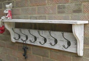 RusticWoodenCrafts Reclaimed wood Hat and Coat Rack with shelf Rustic Shabby white wash 7 hooks = 98cm