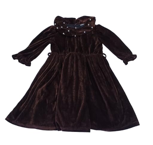 Girls Brown Velvet Party Dress with Pearl Collar | Elegant Winter Birthday Dress | Premium Festive-image-6