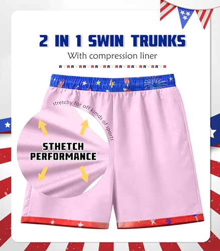Image of Ithalt Boys 4th of July Swim Trunks 250 Anniversary USA Swimsuits American Flag Beach Swimsuit Toddler Swim Shorts