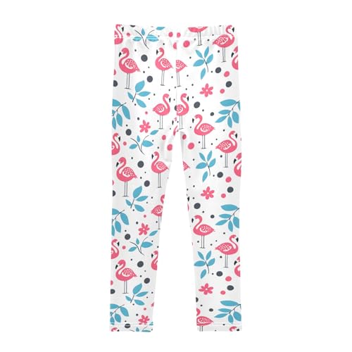 Lovely Simple Flamingo and Flowers Girls Leggings Soft Comfortable Athletic Leggings Dancing Pants for 4-10 Years2