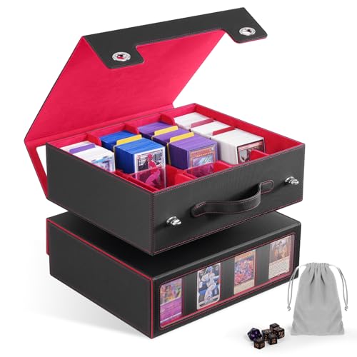 Image of ZLCA MTG Storage Box 4-Row with Handle, MTG Deck Box Holds 3000+ Trading Cards with Portable Handle Dice Bag, Commander Storage Card Case for Top Loaders TCG PTCG Sport Card(Black&Red)