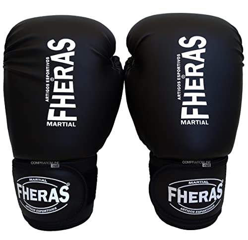 Luva De Boxe Fheras Muay Thai Kickboxing 10 Oz Injetada Preta Tradicional Profissional