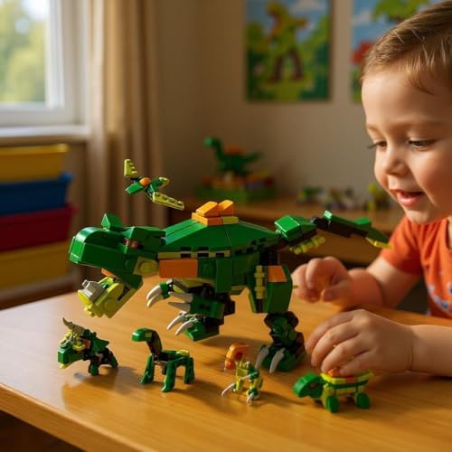 Image of SKY LINE OCEAN 6-in-1 Dinosaur Building Blocks Set - 160 Pcs Educational DIY Construction Toy for Kids Ages 6+, Realistic Jurassic Models with Instruction Manual | 6 Months Structural Warranty