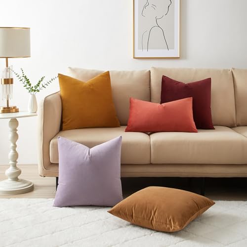 JUSPURBET Light Brown Throw Pillow Covers Set of 2 Decorative Velvet Pillow Covers for Couch Sofa Bed Soft Cushion Covers Cases with Invisible Zipper for Living Room Home Decor 24x24 inch by JUSPURBET - Image 2