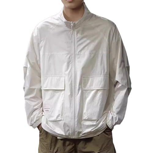Lightweight Stand Collar Sun Protection Jacket for Men, Summer Men's Thin Style-White-Large