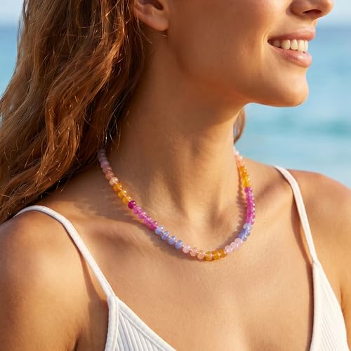 Zoesky Beaded Gemstone Necklaces for Women, Handmade Boho Bead Choker Necklace, Natural Stone Beach Summer Jewelry Gift for Birthday Mother Girlfriend (Type4) — view 3