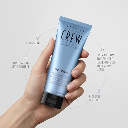 Image of American Crew Men's Fiber Cream, Medium-Firm Hold Styling for Frizz Control & Defined Texture, Natural Shine, 3.3 fl oz