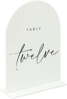 Vista 2 de Letrero acrílico negro de arco de 4x6 pulgadas con soporte Juego de 10 letreros acrílicos arqueados en blanco con base para números de mesa