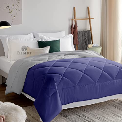 Image of Filbert Reversible Microfiber 300 Tc 250 Gsm Diamond Stitch Double Bed Comforter Blanket For All Season Light Weight (90 inch X 100 inch Inches /228Cm X 254Cm) - Comforter Double Bed | Silver /Medium Blue
