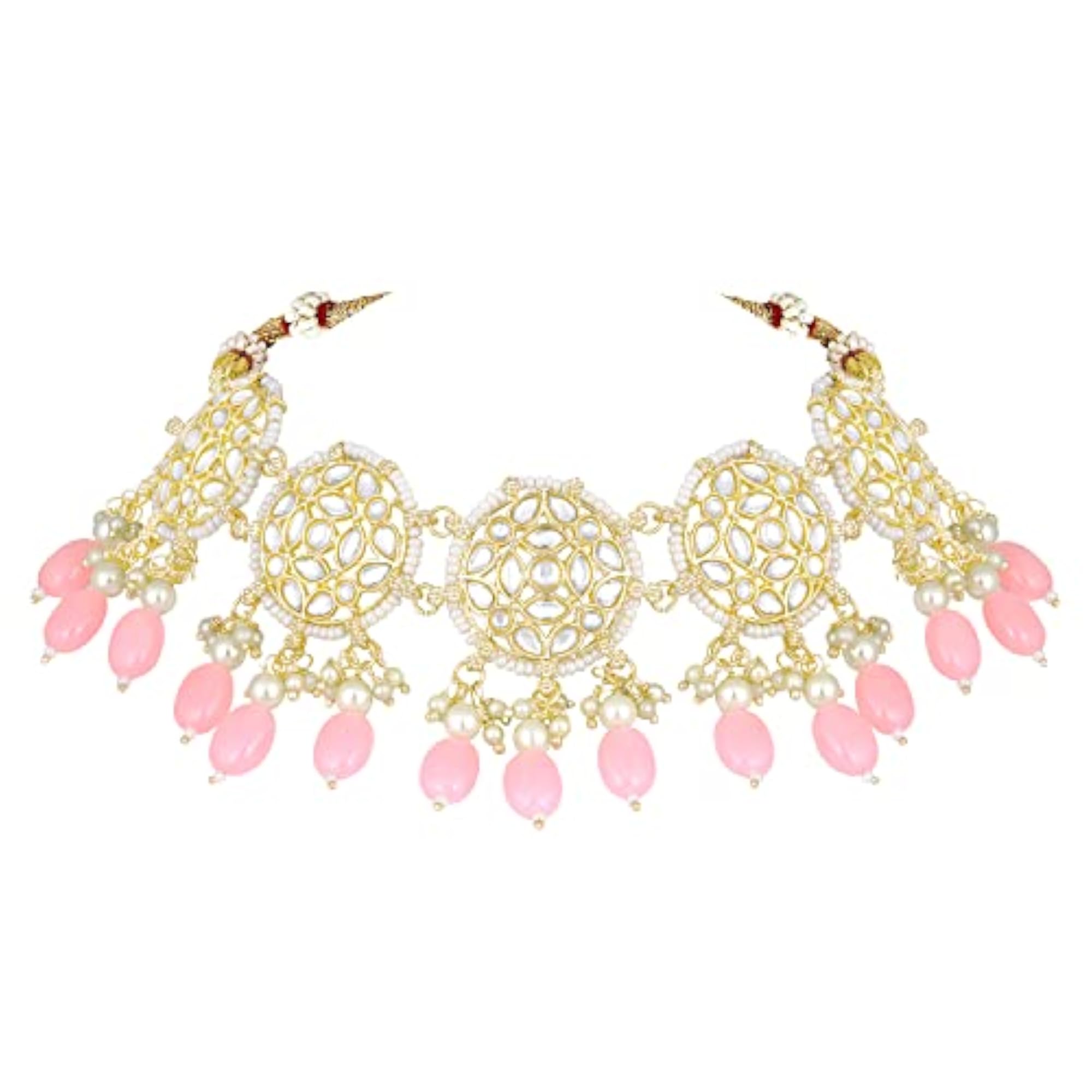 Plated Kundan Studded Choker Necklace & Dangle Earrings Set for Women