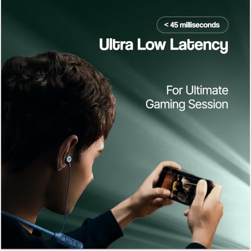 Image of Ambrane Wireless Bluetooth Earphones with Mic, 50Hrs Playback, Hall Switch, 10mm Drivers, Fast Charging, Dual Pairing, Boostedbass Audio Neckband, BT V5.4, Fast Pairing, Gaming Mode (Hitz 30, Grey)