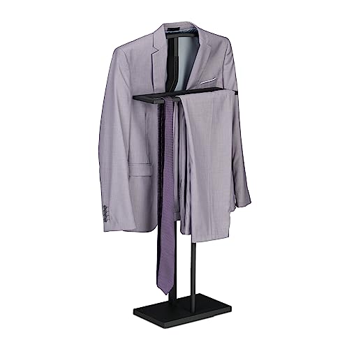 Relaxdays Galán Noche 1 Color, 107 x 47,5 x 20 cm, Mozo Colgador, Camisa y Pantalón, Percha Pie Dama, Acero y MDF, Negro