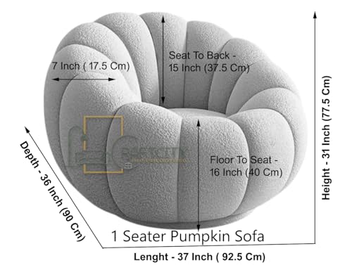 Image of CRAFTCITY Pumpkin Style Wooden Sofa, Contemporary Modern & Cozy Accent Chair for Living Room (Beige, 1 Seater Chair)