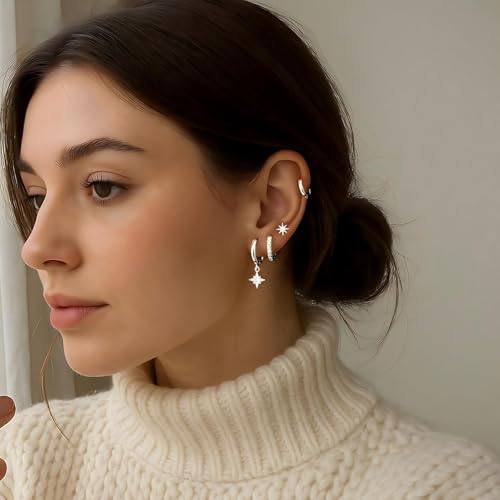 Image of Small Gold Huggie Hoop Earrings Set for Women Men Hypoallergenic 14K Plated Stack Cartilage Earrings, Sterling Silver Multiple Piercing Lightweight Mini Thin Cute Dainty Trendy Jewelry Gifts for Women