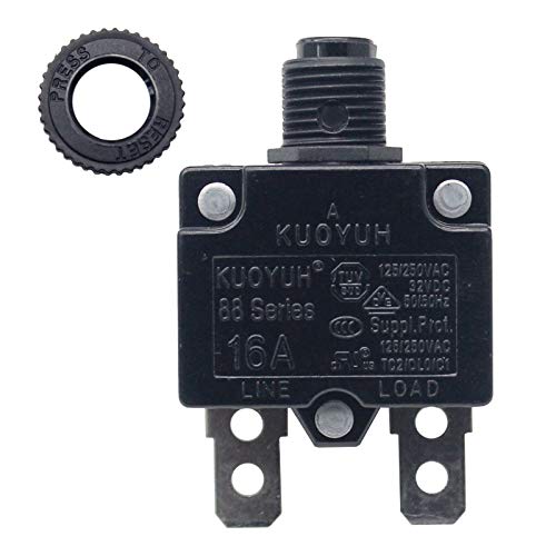 Kuoyuh 88 Series 3, 5, 7, 8, 10, 12, 13, 15, 16, 20, 25, 30 Amp Dc Circuit Breaker Push-Button Reset With Quick Connect Terminals And Transparent Waterproof Button Cover (16A) #TOP2