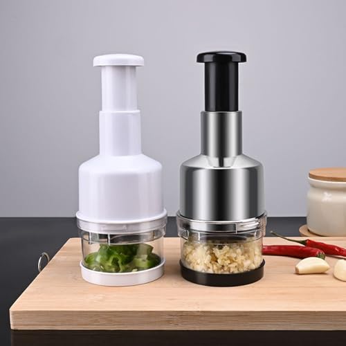 Manual Vegetable Chopper, Handheld Food Chopper with Stainless Steel Blades, Onion & Garlic Cutter, Salad & Nut Chopper, Compact & Dishwasher Safe (Black) - Image 4