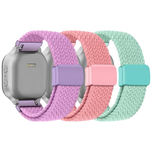 3 Pack Adjustable Braided Stretchy Solo Loop Compatible with Gizmo Watch 3 2 1/ Gabb Watch 3 2 1/ SyncUP/Cosmo JrTrack Kid Watch 20mm Soft Breathable Kids Bands with Magnetic Buckle for Boys Girls