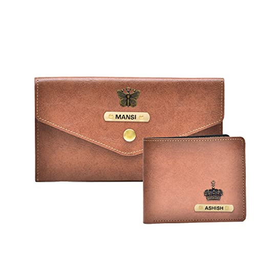 Image of YOUR GIFT STUDIO : Classy Minimal Clutch + Men's Wallet | Couple Gifts (Tan)