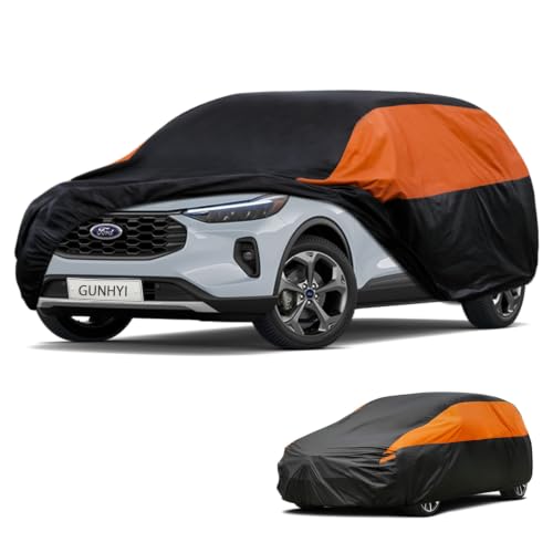 Image of GUNHYI Waterproof Lightweight SUV Full Car Cover Custom Fit Ford Escape | All‑weather Outdoor sun /rain /dust /snow /wind /UV protection, breathable tear‑resistant fabric, black‑orange design,storage bag