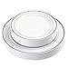 ​​BloominGoods​ ​5​0 Silver Rimmed Plastic Plates ​| Disposable White Heavy Duty​ Plates | 25 Dinner​, ​25 Dessert/Appetizer Plates​ ​| Premium Combo Disposable Dinnerware Set | ​For Weddings, Parties