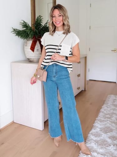 Image of Imily Bela Summer Fall Short Sleeve Sweater for Women | 2026 Crew Neck Ribbed Knit Vests Trendy Pullover Tops,Sweater Tank Tops,Sweater Vest