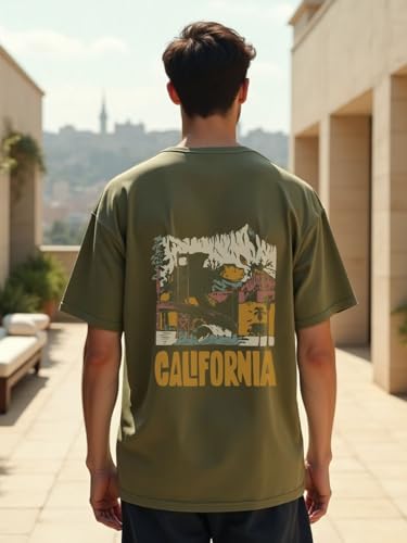 T-shirt surdimensionné graphique imprimé vert olive NOBERO - 3