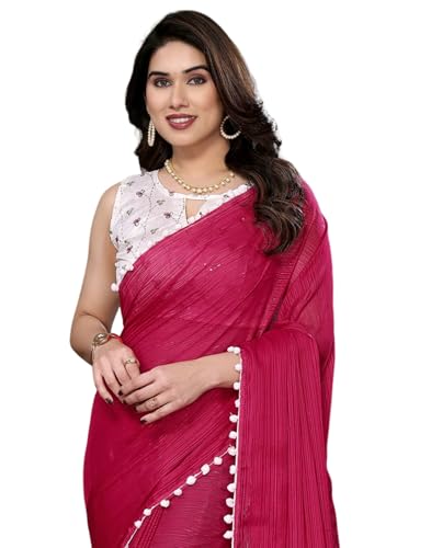 SIRIL Women's Chiffon Self Woven Saree with Unstitched Blouse Pie...