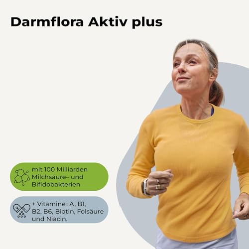 Avitale Darmflora Aktiv Plus mit 100 Mrd. Milchsäure– & Bifidobakterien aus 10 selektierten Stämmen und Vitamin A, B1, B2, B6, Biotin, Folsäure & Niacin, 80 Kapseln