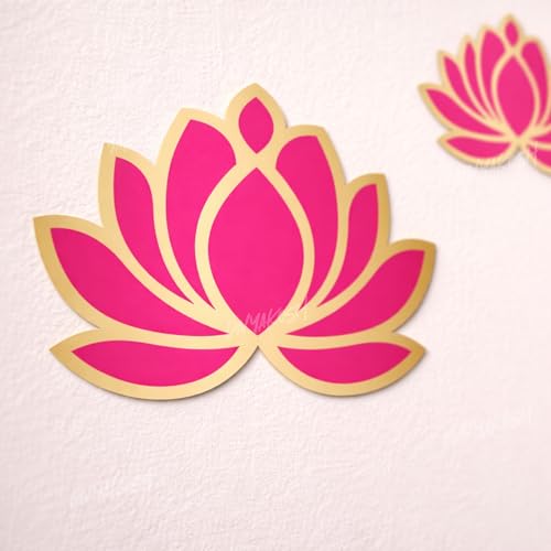 Image of Divyakosh Pink Lotus Wall Stickers for Wall Decor (12 Pieces, 3x3.5 Inch) | Peel & Stick Lotus Stickers for Home & Festive Decor | Puja Backdrop Decoration, Mandap, Temple Decor