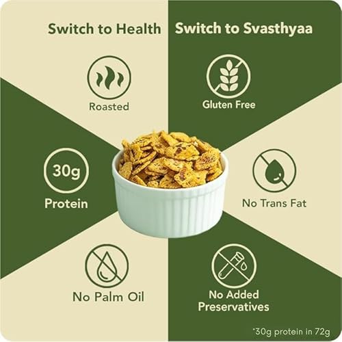 Image of Svasthyaa Roasted Chana Jor Garam Healthy Indian Snack for Kids & Adults | Crispy Channa Namkeen | High Protein, Gluten Free | Vegan Jain Snack with Sea Salt & Hing | No Palm Oil, No Added Sugar | Travel & Office Roasted Snack | 72g