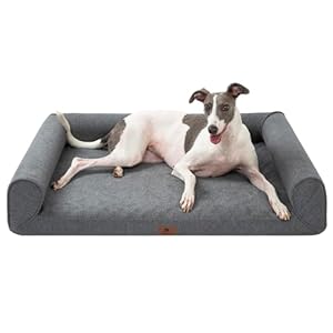 Orthopedic Dog Bed for Large Dogs Egg-Crate Foam Waterproof L Pet Bed with Sides Non-Slip Bottom Big Dog Couch Bed with Washable Removable Cover,Grey 36×27