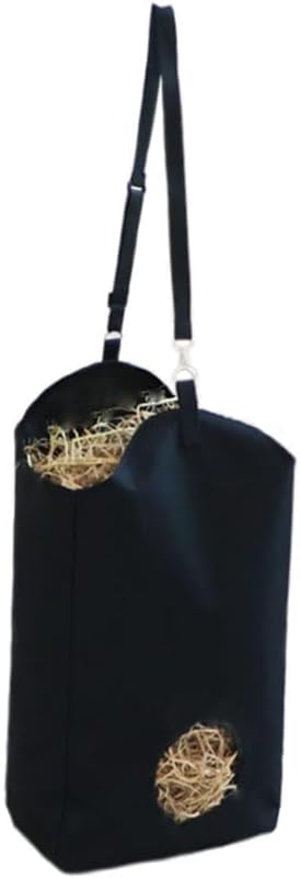 JunwaySlow Feed Hay Bags with Metal Snap Fastener for Horses, Goats, Sheep, and Cattle Goat hay Feeder (Classic Black)