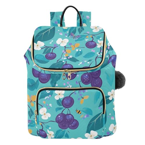 KLL Fresh Damson Fruit Teal Backpacks for Women Anti-theft Fashion College Bookbag Daypack for Daily Travel Work