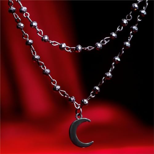 Gothic Moon and Star Choker Necklace, Y2k Black Bead Necklace, Goth Punk Y2k Accessories for Women3