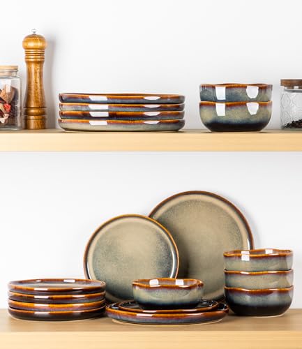 Image of TheTerra Ceramic Dinnerware Sets for 6, 18 Pieces Porcelain Lightweight Plates and Bowls Sets, Scratch Resistant Dish Set, Oven & Microwave & Dishwasher Safe, Coffee Bean
