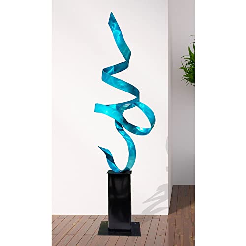 Statements2000 48" Large Metal Yard Sculpture, Indoor-Outdoor Garden Statue By Jon Allen Metal Art, Teal Perfect Moment, Black Base #TOP4