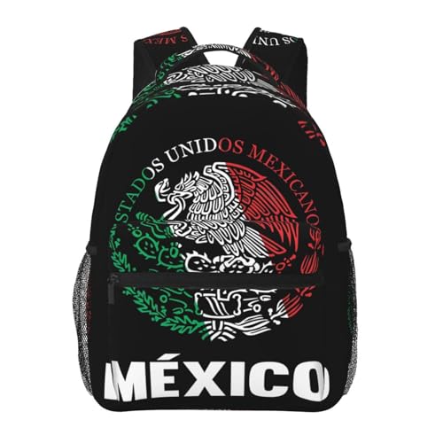 Mexican Flag Eagle Laptop Backpacks Double Shoulder Laptop Pack Bag Daypack Back Pack Bags Rucksack Computer Bag with Side Pockets Front Zipper Pockets For Commutes Travel