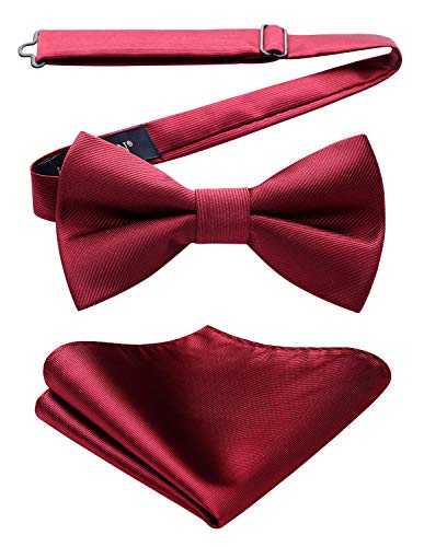 Bow Ties for Men Burgundy Pre-tied Bow Tie and Pocket Square Classic Solid Color Formal Tuxedo Adjustable Bowtie Handkerchief Set for Wedding Party Bow Ties for Men Burgundy Pre-tied Bow Tie and Pocket Square Classic Solid Color Formal Tuxedo Adjustable Bowtie Handkerchief Set for Wedding Party