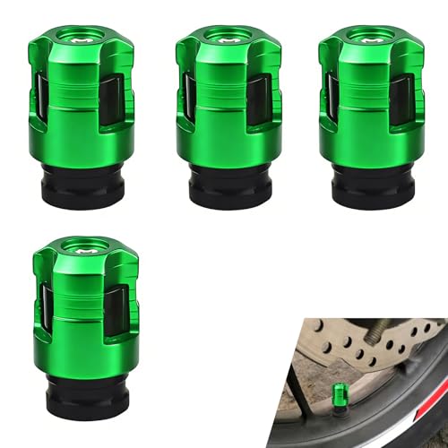 WZP 4 PCS Car Tire Valve Stem Caps, Aluminum Alloy Wheel Valve Stem Dust Cap, Rust-proof Leak-Proof Air Tire Caps, Universal Car Accessories for Car Truck Motorcycle (Green)