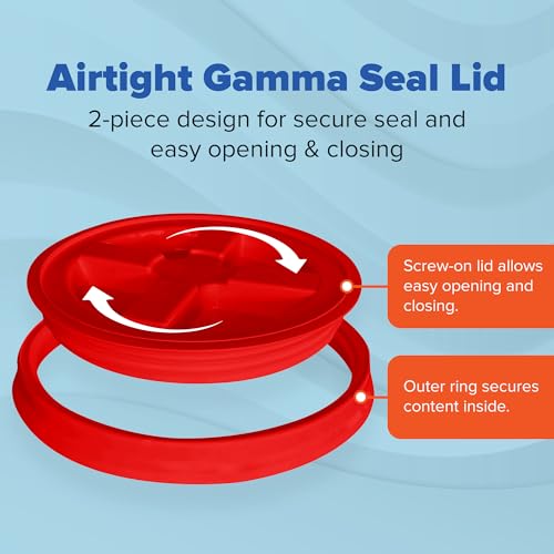 Image of ePackageSupply 5 Gallon Bucket - Food Grade w /Lid BPA-Free, White /Red, 6 | Airtight Gamma Seal Screw-On Lid, Heavy-Duty 90 Mil HDPE Plastic, Food Safe and Durable Container, Bulk Storage, Made in USA