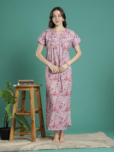 Image of 9shines Label Stylish Chikankari Cotton Nighty Maxi for Women | Full Length Nightgown | Nightdress with Pocket | Embroidery Nighty | Soft Comfortable Cotton Nightwear (1545)