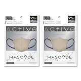 [MASCODE] 【 マスコード ひんやり 冷感 UVカット マスク 不織布 マスク 立体 バイカラーマスク 花粉 クールマスク 3D アクティブシリーズ 2袋セット（14枚入り） M・Lサイズ (L／グレージュ×ネイビー紐)