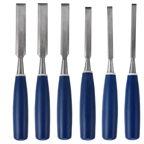 lvifloae - Juego de 6 cinceles profesionales para carpintería, herramientas planas madera, cincel ranurador acero, pala afilada tallado con mango suave de ABS para carpinteros y