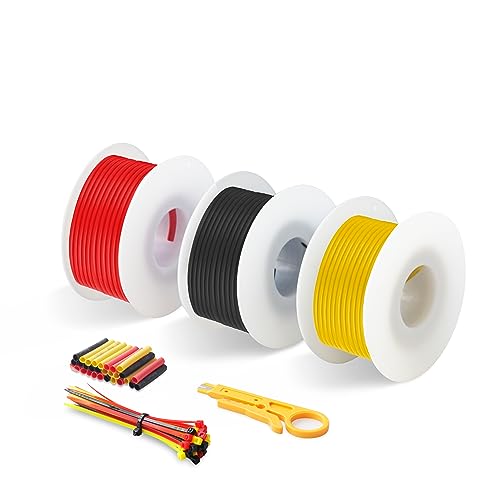Cable eléctrico de 0,75 mm² - Kit de Cables Eléctricos de Silicona HuLuWa 18AWG - 3 Colores, 8 metros cada uno - Para Proyectos de Bricolaje, Cableado 3D y Modelos de Coche - Tensión Nominal 600 V