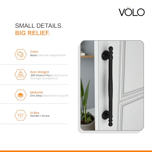 Image of VOLO Main Door Pull Push Handle | Door Handle for Home Office | Interior Exterior Door Hardware Pull Handle | (Pack of 2 Pieces, Black, 12 Inch (300MM))
