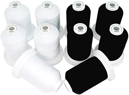 New brothread 5 White+5 Black Multi-Purpose 100% Mercerized Cotton Threads 50S/3 600M(660Y) Each Spool for Quilting, Sewing and Embroidery