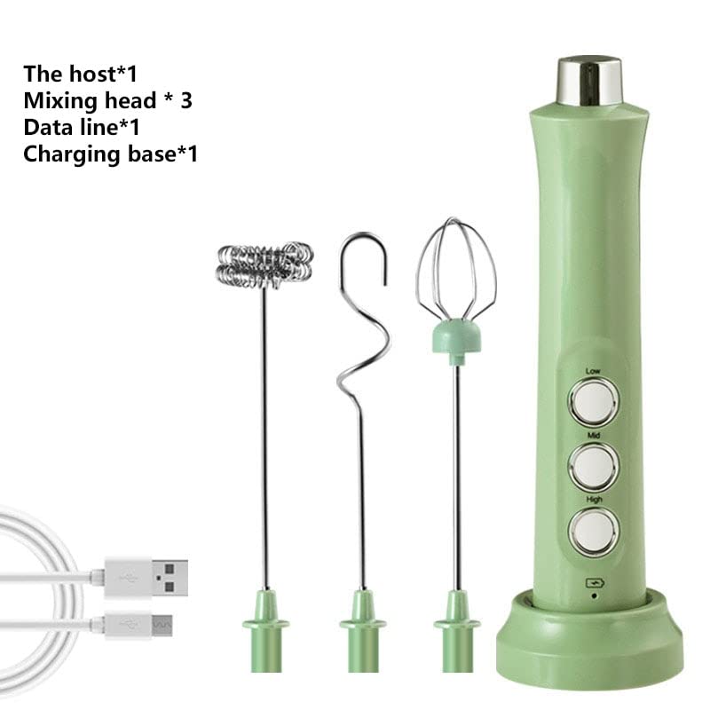 Mezclador de Mano inalámbrico Leche eléctrica 7 en 1 Fabricante de Espuma Recargable portátil Handheld Fabricación de Mano Alta Velocidad Bebida Mezclador café Espuma Varita (Color : Green)