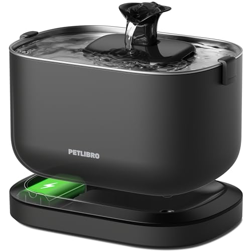 PETLIBRO Dockstream Wireless Cat Water Fountain, Battery-Operated 2.5 L/84 oz, Stainless-Steel Tray, BPA-Free, Easy to Clean, For Pet Drinking