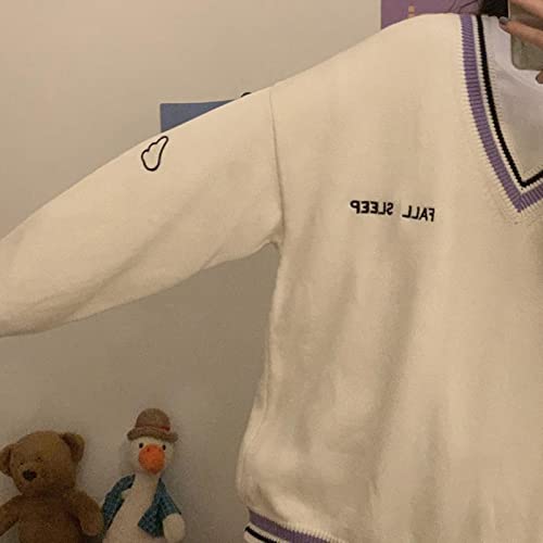 Image of Korean Women's Sweater Academy Style V-Neck Letter Pullover Women's Casual Loose Sweater